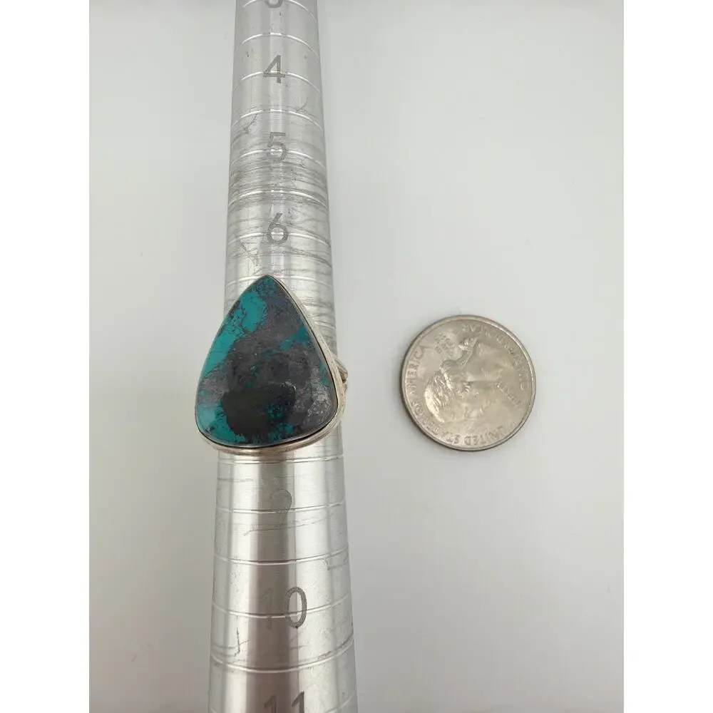 Sterling Silver Triangular Azurite Cabochon Ring Size 8.5
